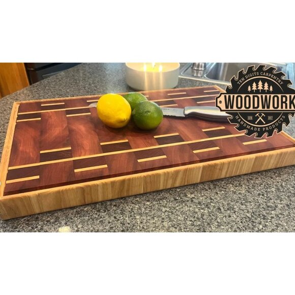 Handcrafted Wooden Cutting Board With Intricate Inlay Design & Juice Groove - Picture 3 of 6
